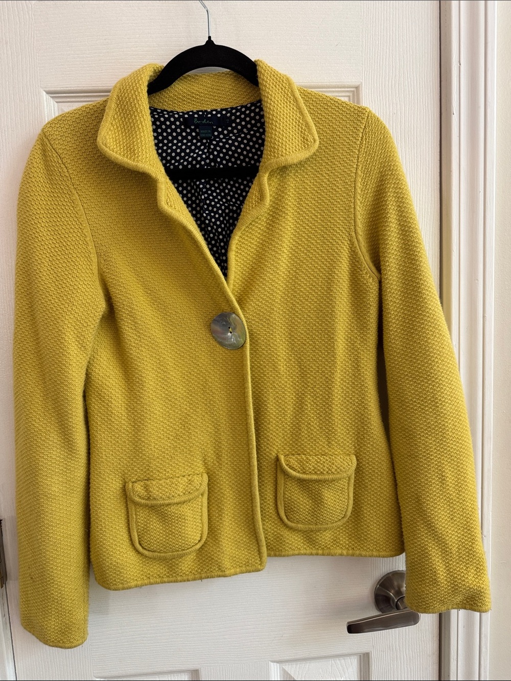 BODEN Cotton Cashmere Angora
Blend Jacket Yellow w/ Iridescent Button Size 10
